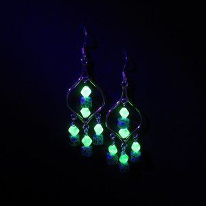 Millefiori and Uranium glass bead chandelier earrings